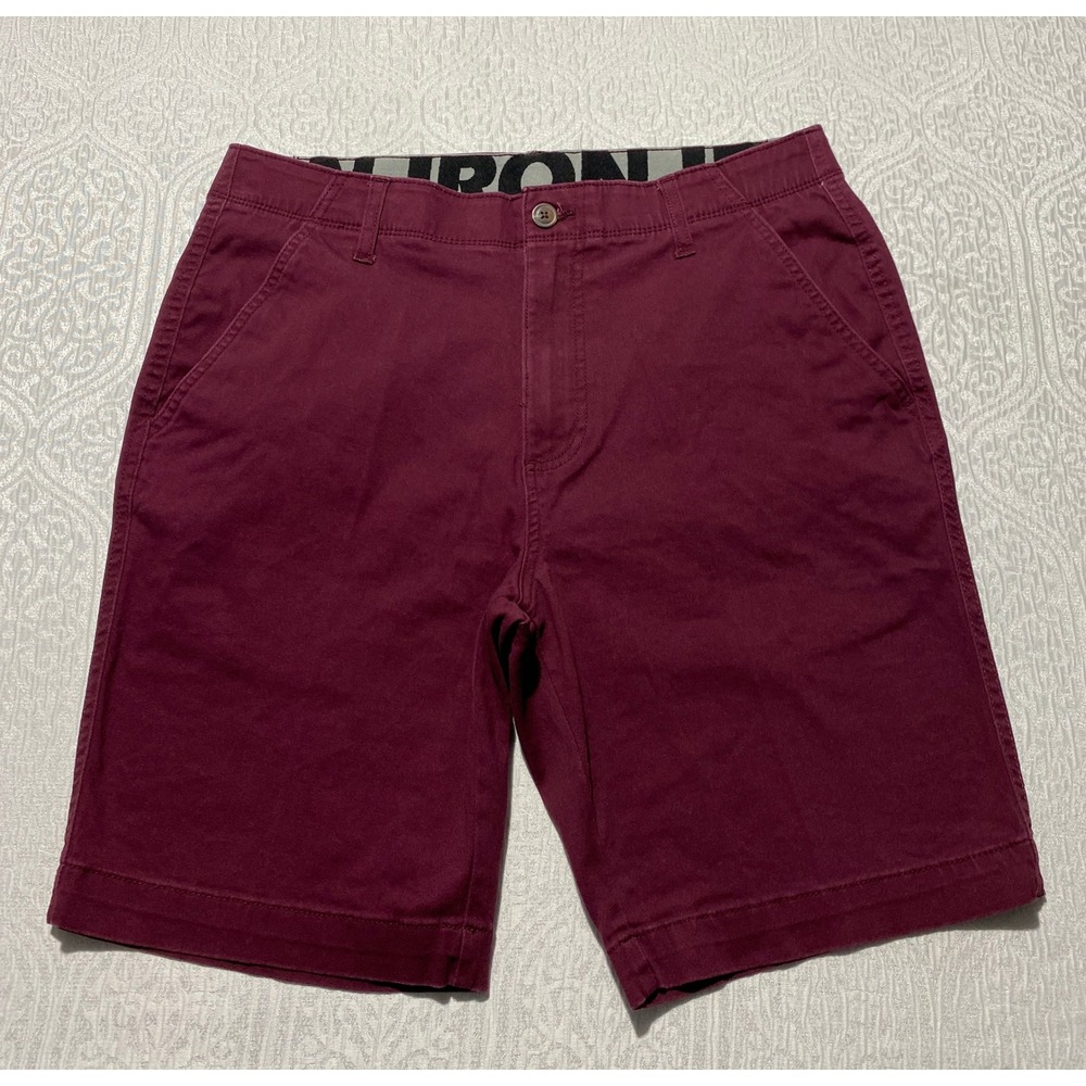 Iron Co Mens Chino Shorts Size 34 Burgundy Maroon Stretch Cotton Flat Front